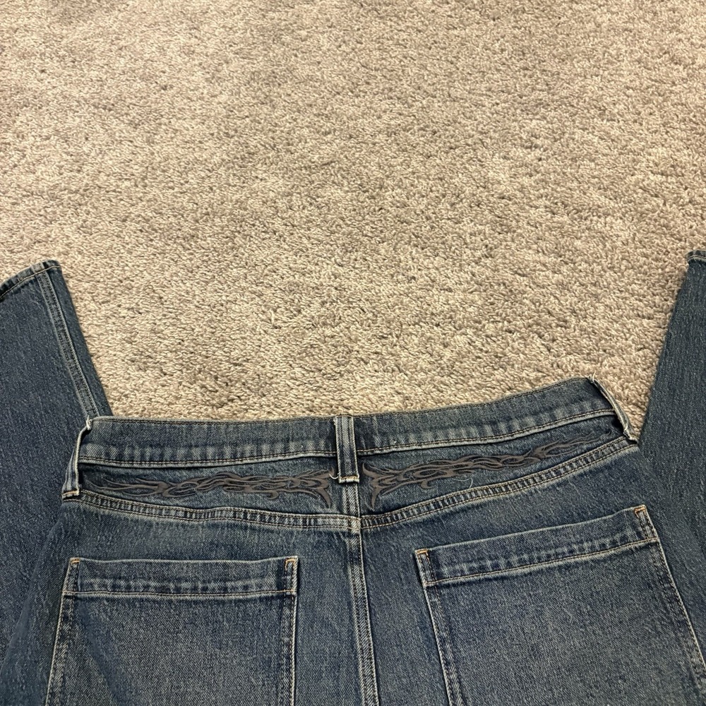 Hollister Wide Leg Super Baggy Jeans Relaxed Fit 34x34 Mens Blue Denim FLAMES